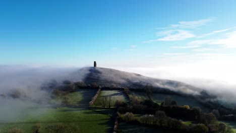 glastonbury tor covered with mist