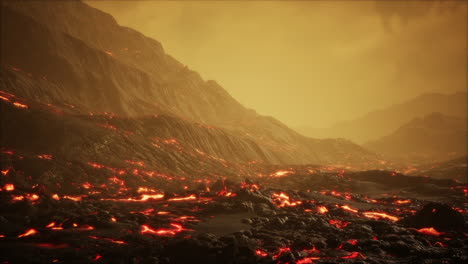 Vista-Panorámica-De-Una-Parte-De-Un-Flujo-De-Lava-En-La-Oscuridad