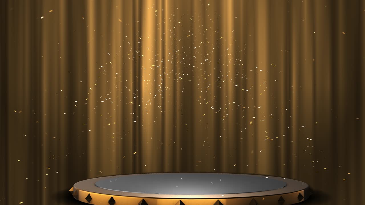 Festive podium stage stand golden lights grunge background animation evening performance award