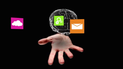 reaching hand towards floating animation of cloud, settings, and envelope icons