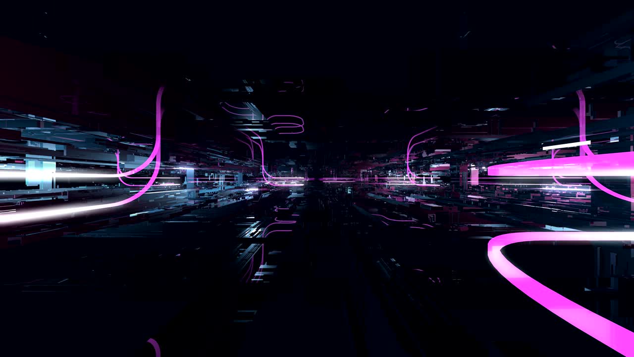 Flying Inside Futuristic Hi-Tech Space Environment