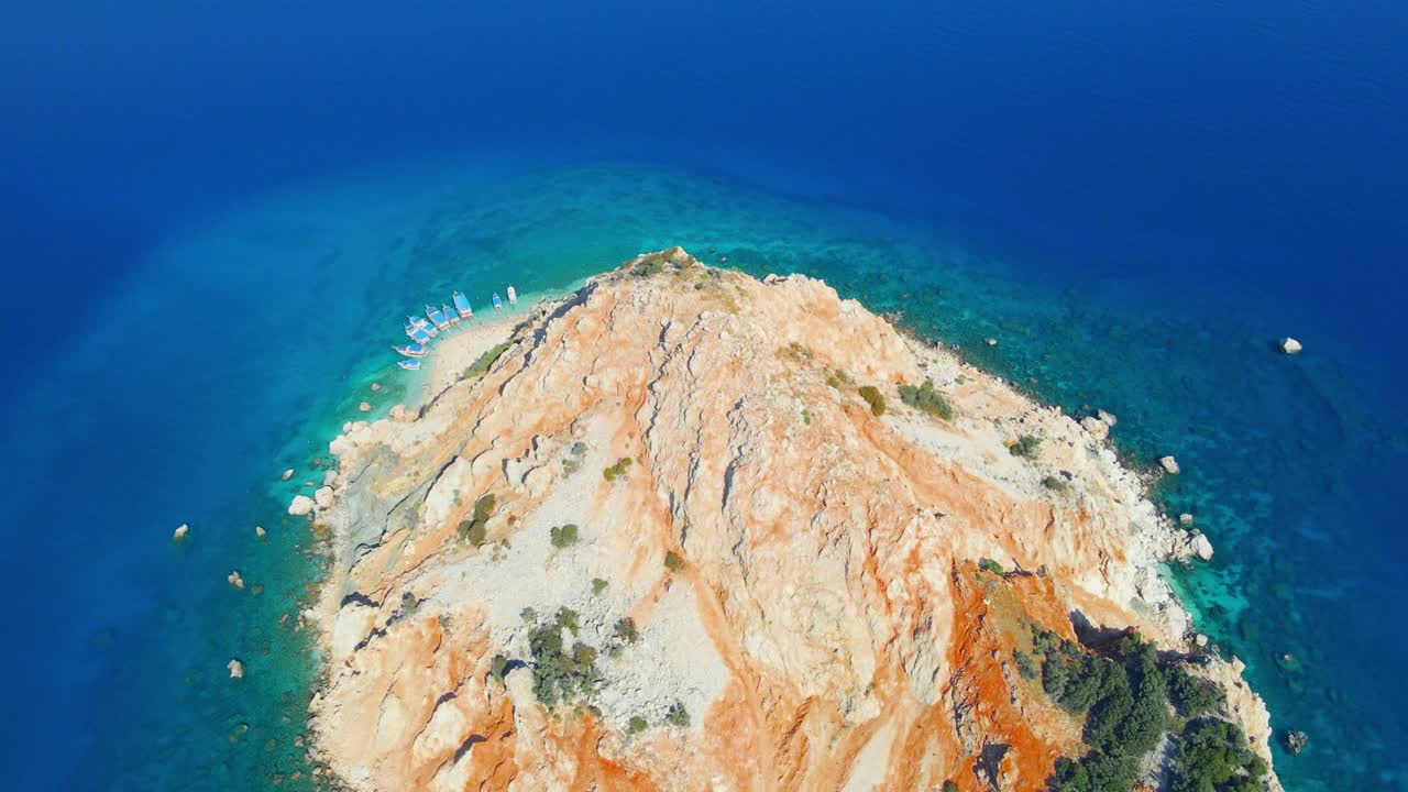 Aerial 4K drone view of Suluada Island in Adrasan Sea, Antalya &ndash; Turkey
