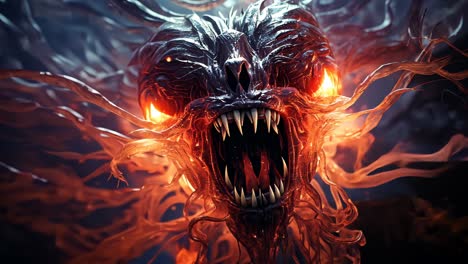 eerie creature emerging from dark, swirling environment with glowing eyes