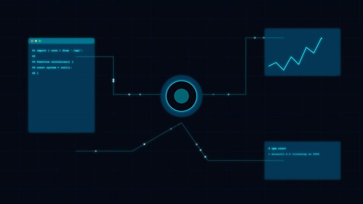 Digital Interface Displaying Data Flow and Code Analysis