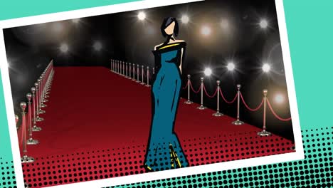 Animation-of-fashion-drawing-of-model-on-red-carpet