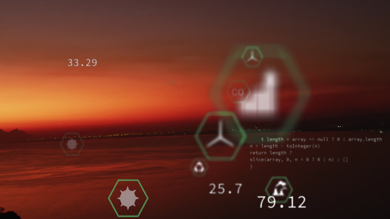 지속 가능성 및 생태 아이콘의 애니메이션 및 풍경에 대한 데이터 처리