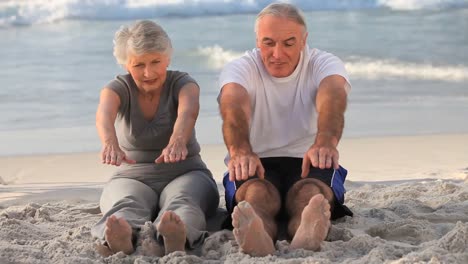 elderly couple doing flexibility exercices