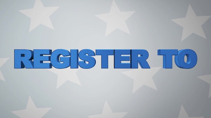 A 3D graphic of "REGISTER TO