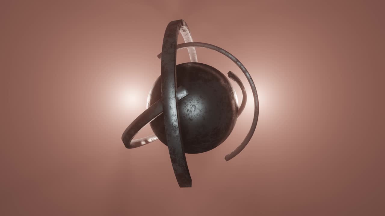 4k 3d 애니메이션: 중앙에 반이는 에너지를 가진 공상 과학 물체 회전 금속 구