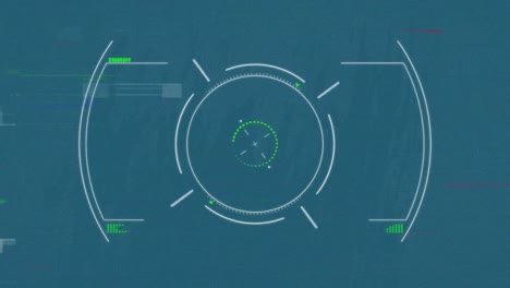 animation of glitch technique with digital radar spinning over blue background