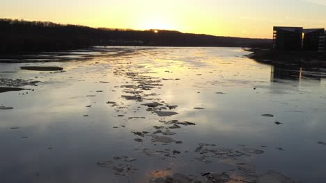 Drone-aerial-view-of-ice-floes,-Nemunas-river