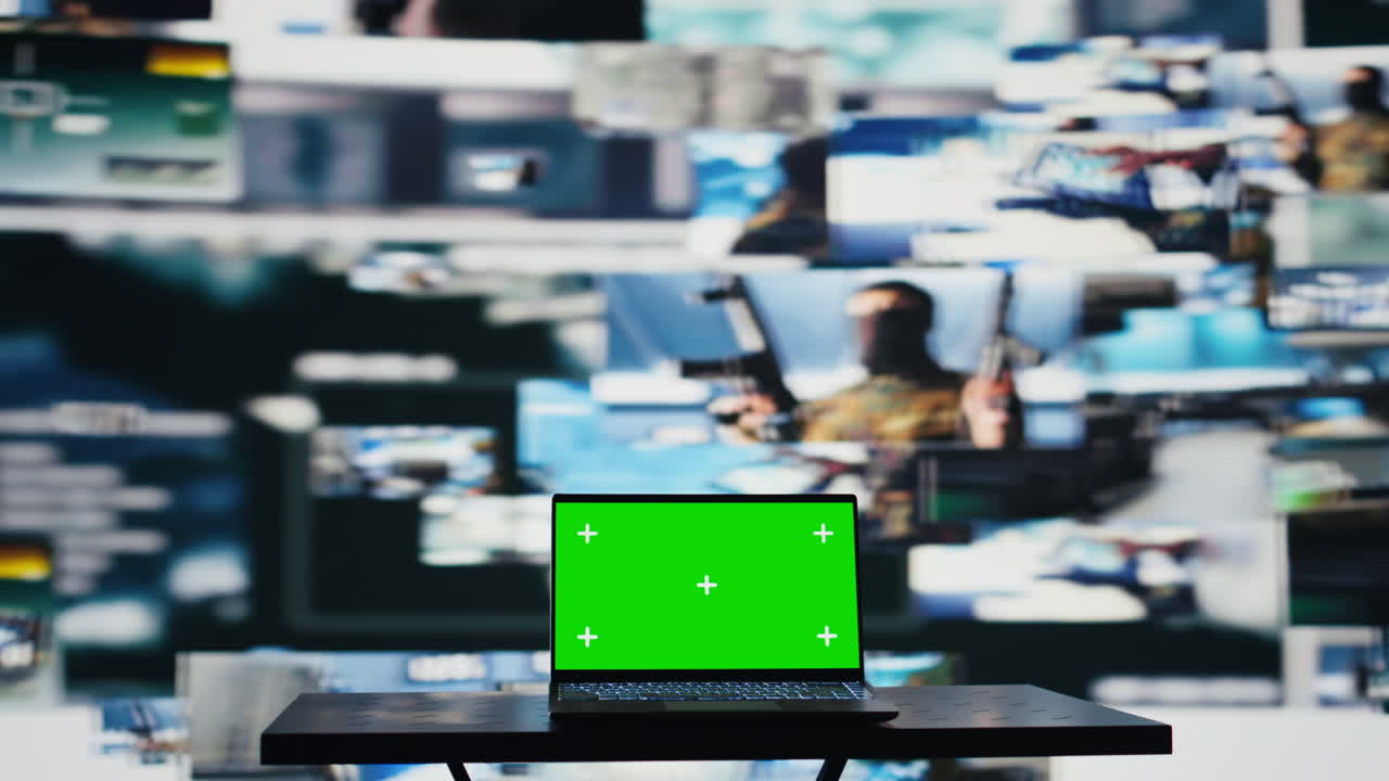 Mockup chroma key on a pc next to satellite imagery of enemy positions
