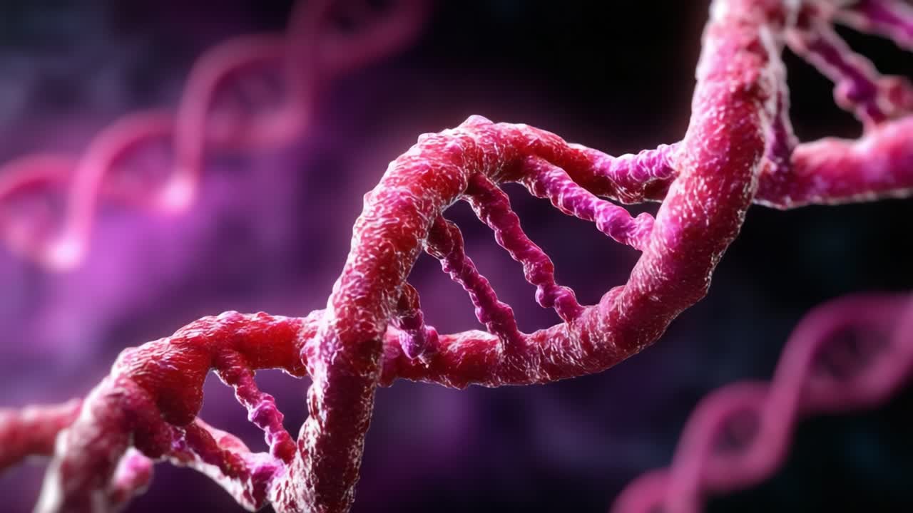 A Stunning Close-Up View of DNA Helix Structure, Showcasing the Intricate Details and Unique Textures of the Double Helix in a Vivid and Colorful Environment