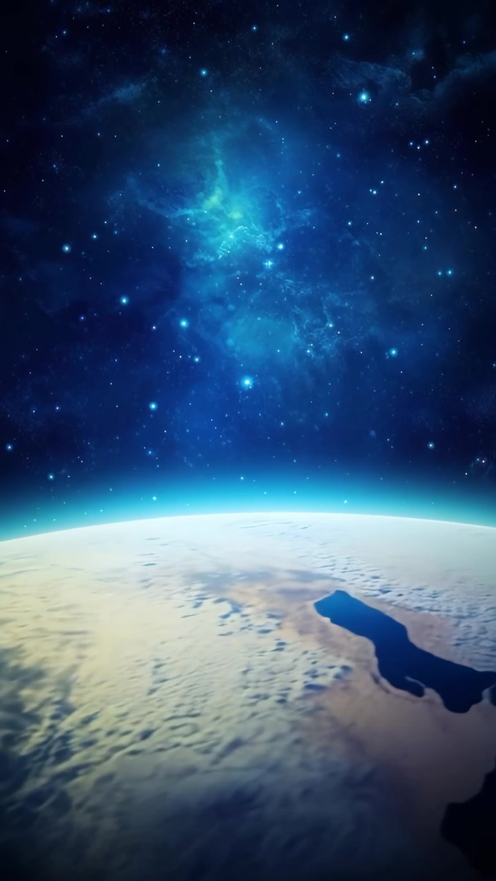 Pemandangan Bumi Berputar di Luar Angkasa dengan Nebula Biru dan Bintang-bintang