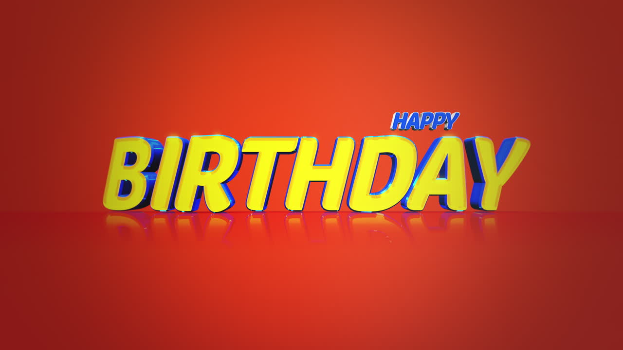 vibrantes deseos de feliz cumpleaños letras amarillas y azules sobre fondo naranja