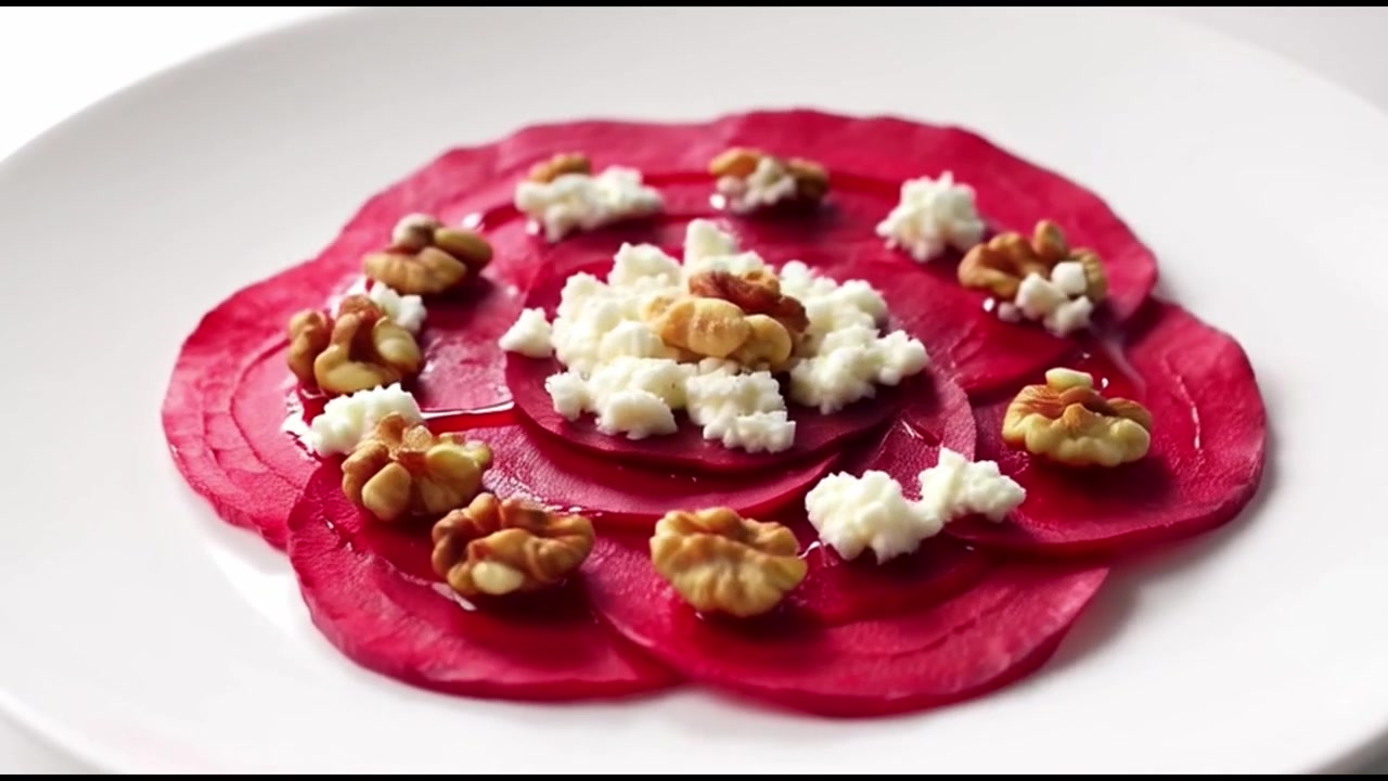 Gourmet rødbedecarpaccio salat med valnødder og gedeost