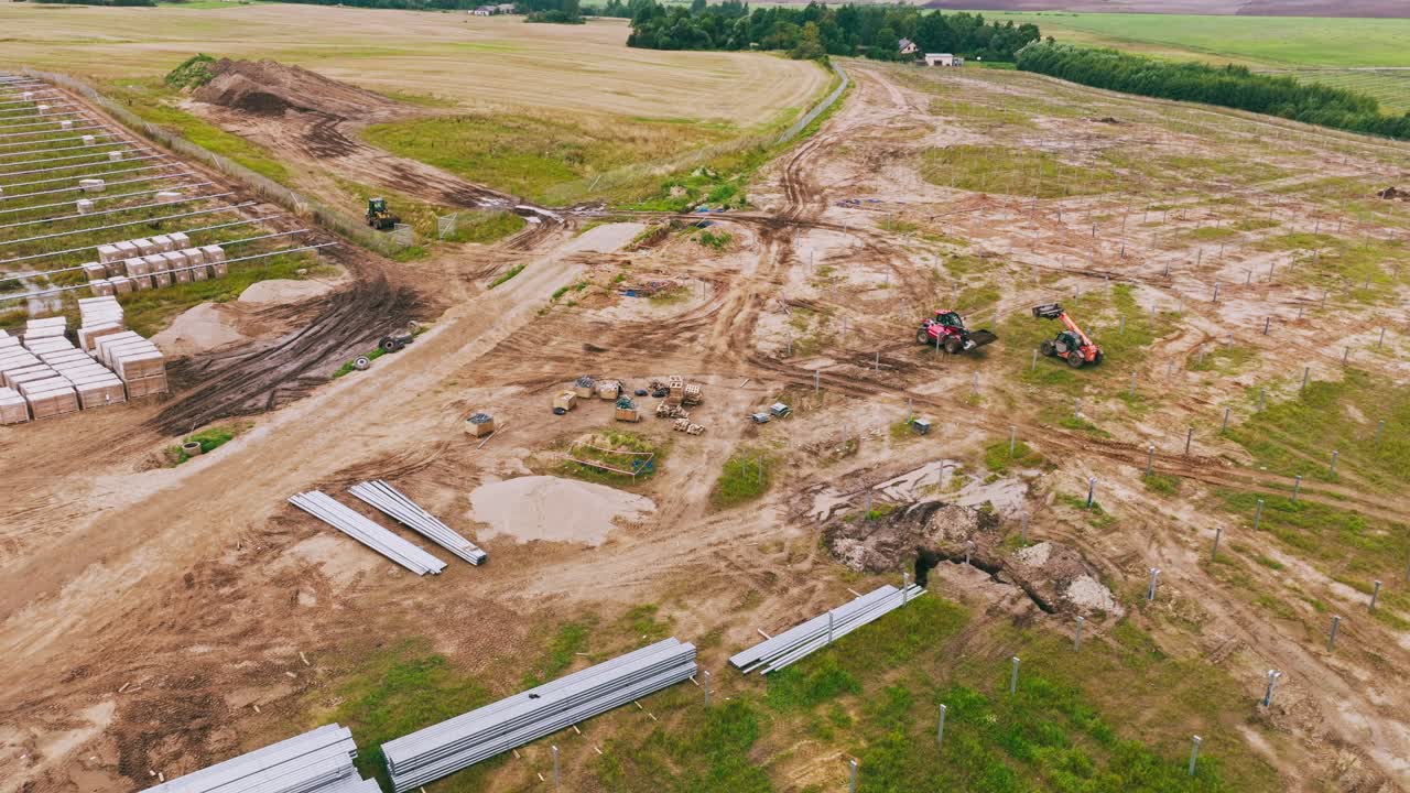 Cinematic aerial shot of solar project showing tension between food and energy