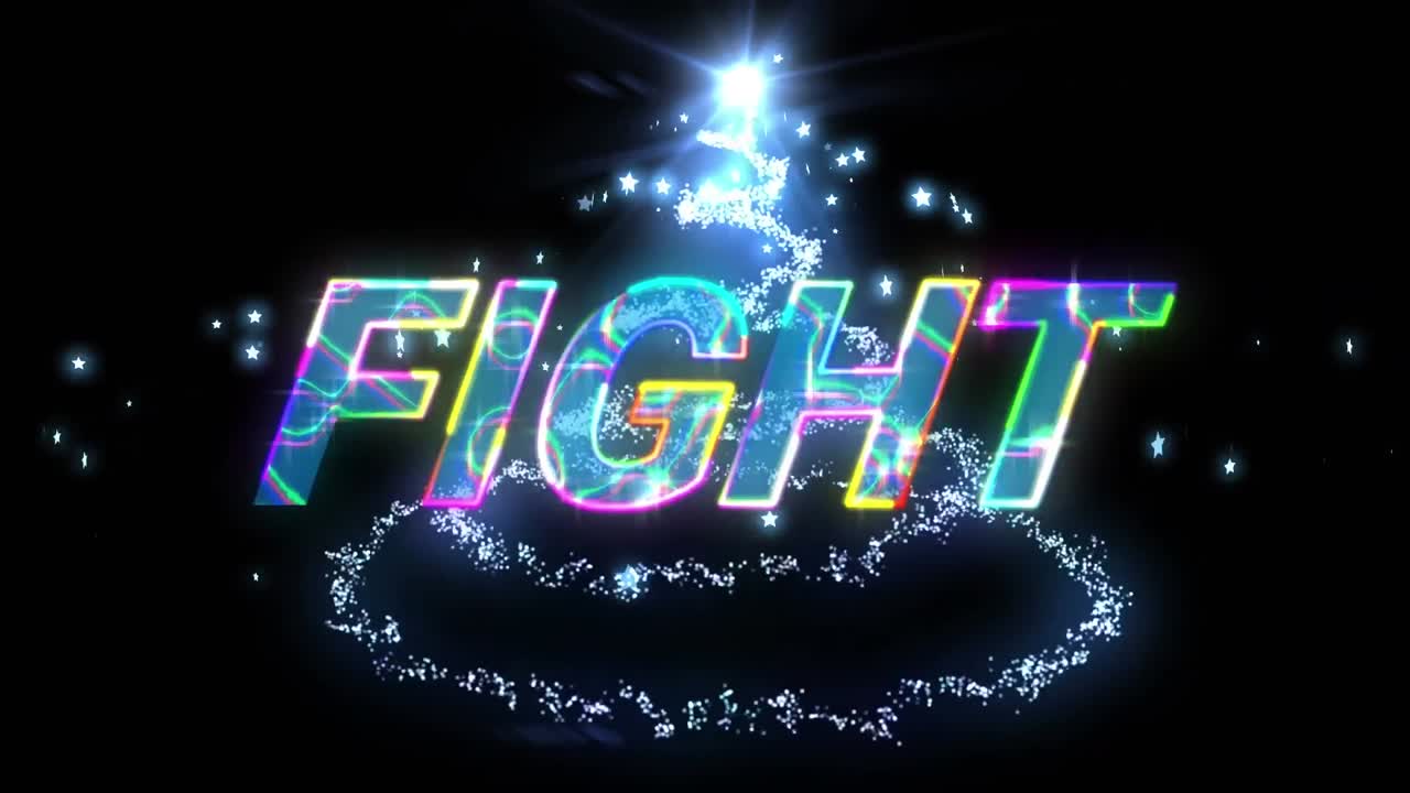 푸른 빛의 흔적 위에 반 ⁇ 이는 싸움 텍스트의 애니메이션