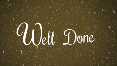 animation of well done text and snow falling on red background