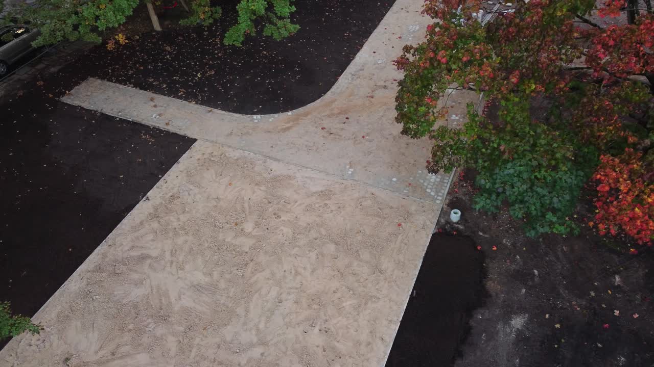 Aerial View of Paver Walkway Landscaping Project in Public Area