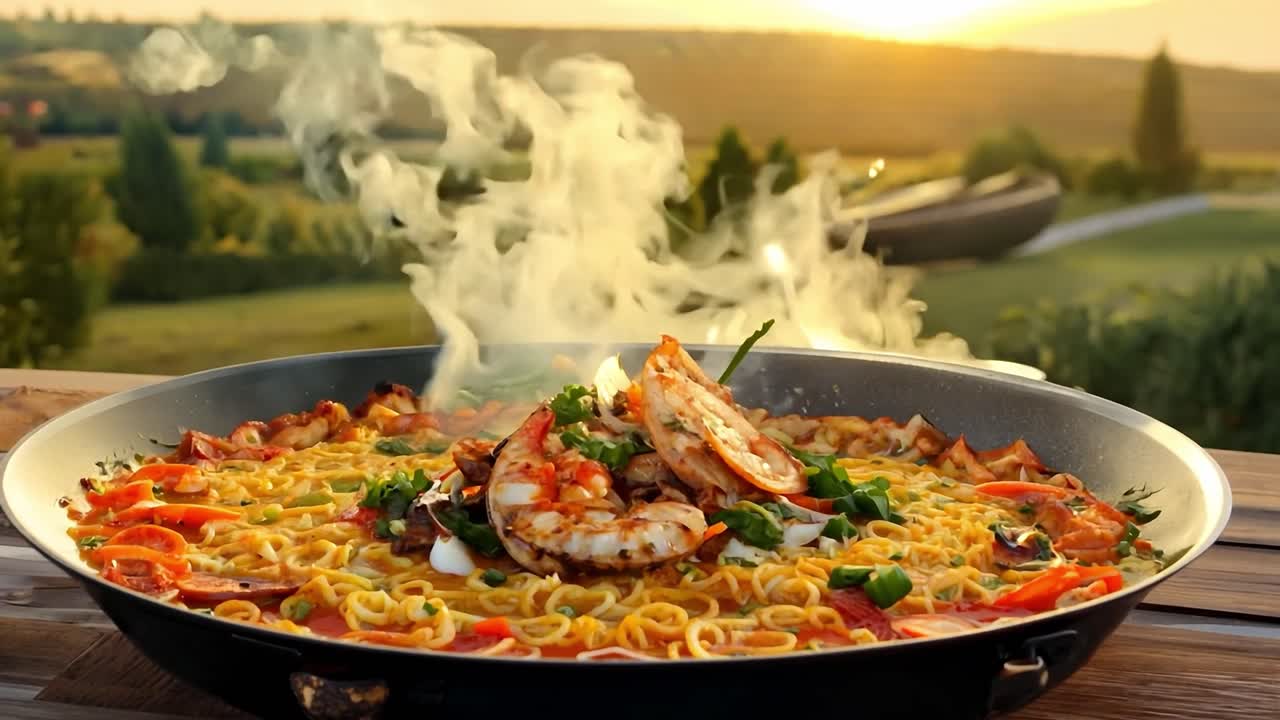 delicioso plato de pasta de camarón con tomates y hierbas