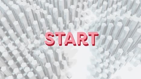 digital animation of start text against 3d moving shapes on white background