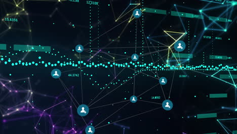 animación de la red de conexiones con iconos sobre el procesamiento de datos