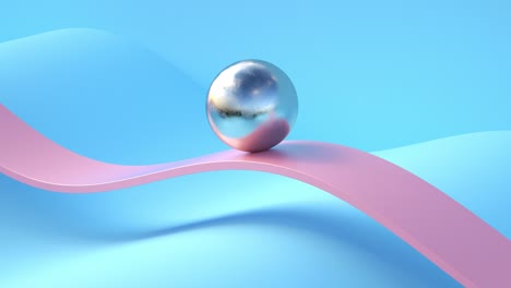 una animación de renderización 3d en bucle de bolas deslizantes, colores metálicos, rosados y azules