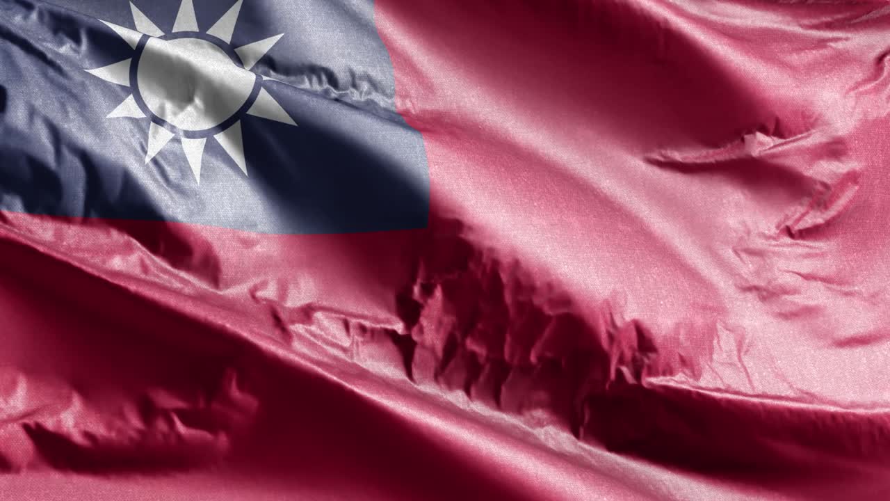 台湾の国旗は風の輪にらぎ 台湾の旗は風にらぐ 織物の織物の組織 完全な充填の背景 10秒のループ