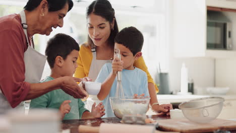 grandma, teamwork or children baking with mom