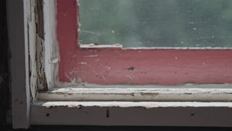 rustic window frame with peeling paint