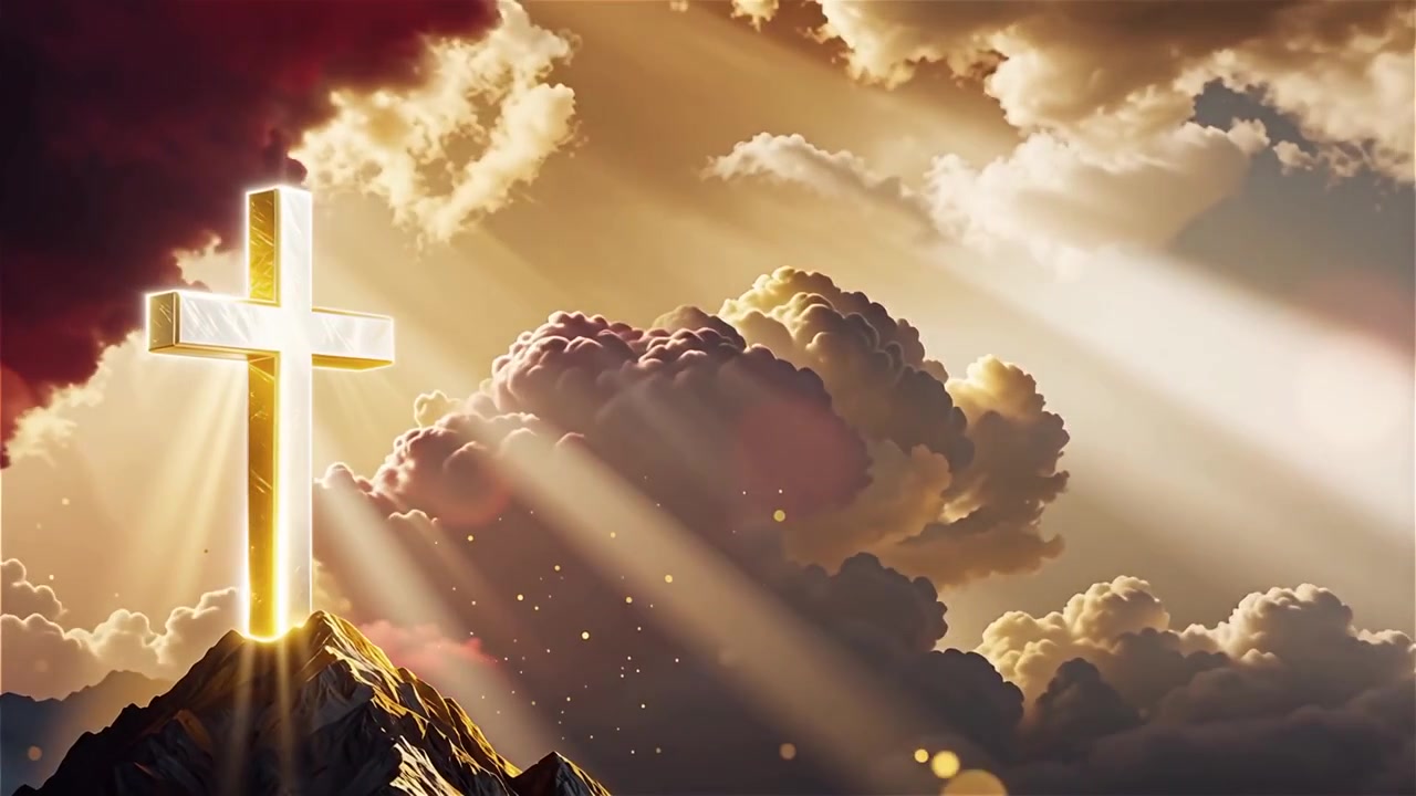 Croce Cristiana Luce Celestiale Sfondo per il Culto.