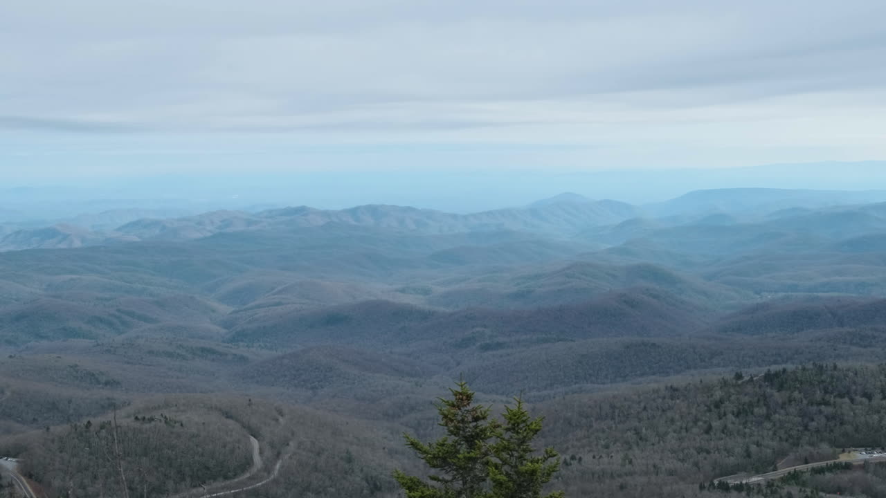 A wide shot of the blue ridge mountains