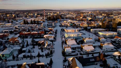 small town of svitavy from above covered in snow