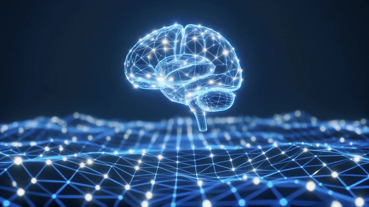 Digital Brain with Glowing Neural Network Representing AI and Technology