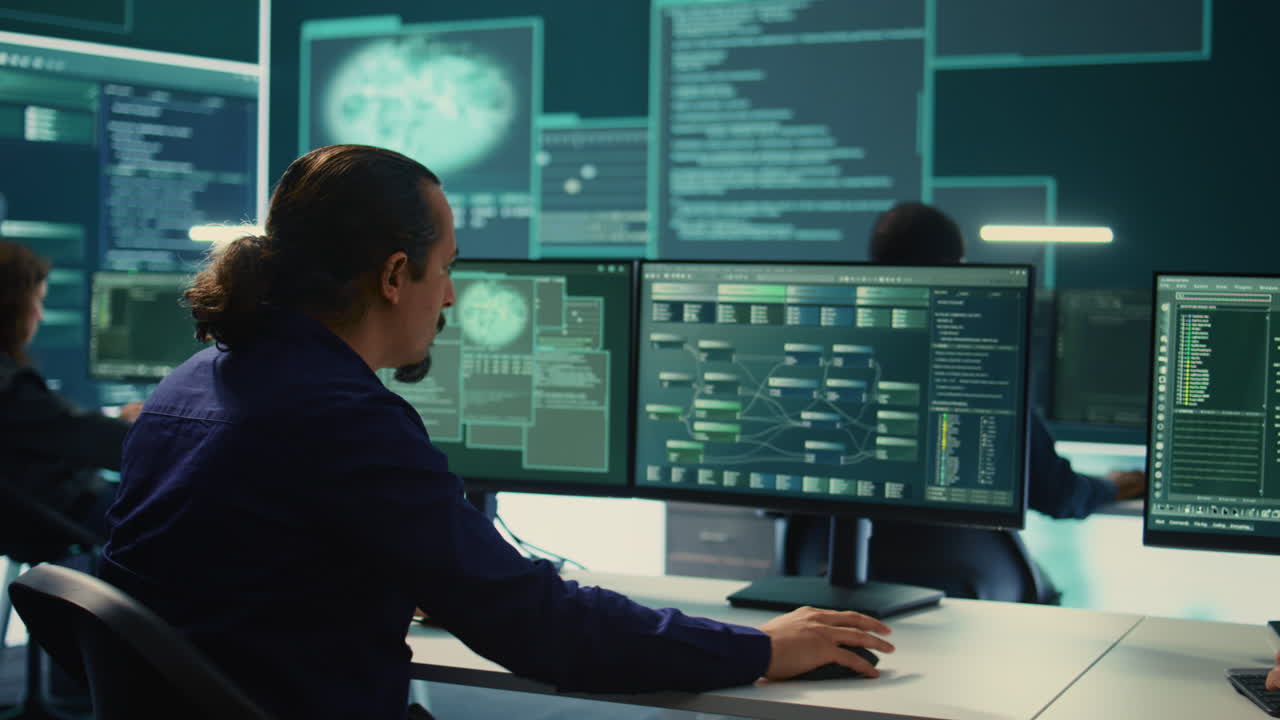 Governmental IT expert monitoring cyber threats on a computer