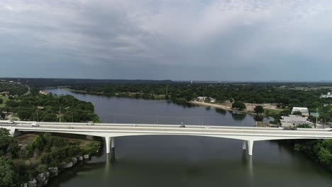 aerial drone flight over the lake in marble falls texas