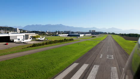 pov of helicopter landing at lausanne airport - lausanne-blecherette airport in lausanne, switzerland