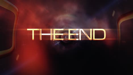 el final de la tecnología abstracta cinematográfica outtro título. 4k 3d render ciclo sin costuras el final de texto dorado con tecnología abstracta fondo de efecto túnel futurista. final de la cubierta para el final scence tráiler.