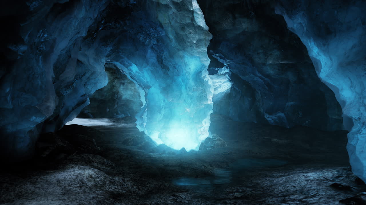 Entrance of an ice cave inside glacier in southern Iceland