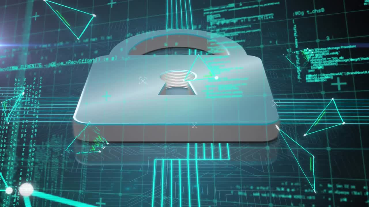 animación del candado de seguridad en línea con procesamiento de datos en segundo plano
