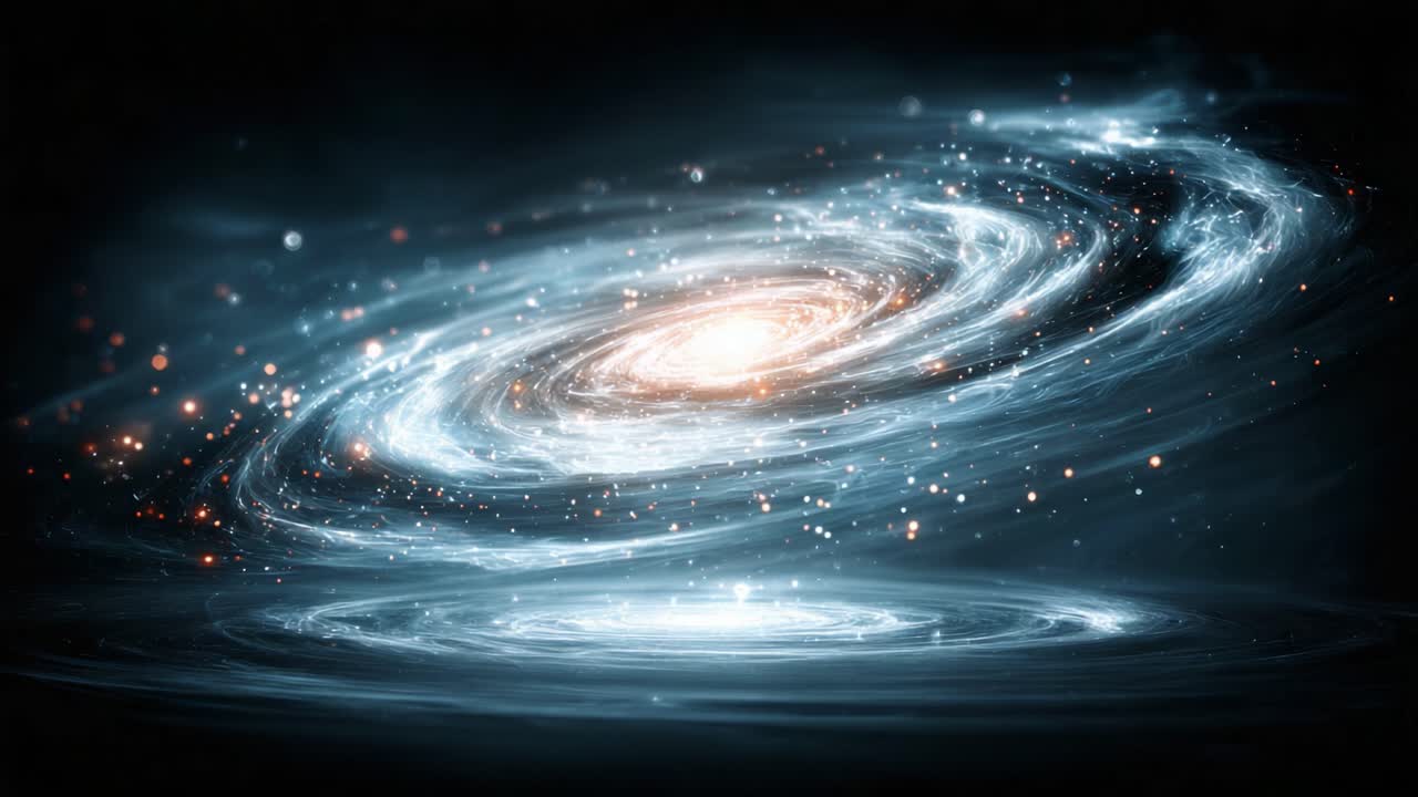 Uno spettacolo cosmico mozzafiato: esplorando la bellezza cosmica e l'energia vorticosa di una maestosa galassia illuminata da stelle e colori eterei nel vasto universo