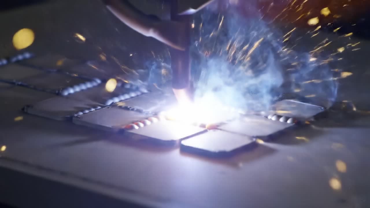 Dynamic Sparks and Light Emanate from Precision Welding Process as the Torch Interacts with Metal Surface, Showcasing the Artistry of Industrial Fabrication Techniques