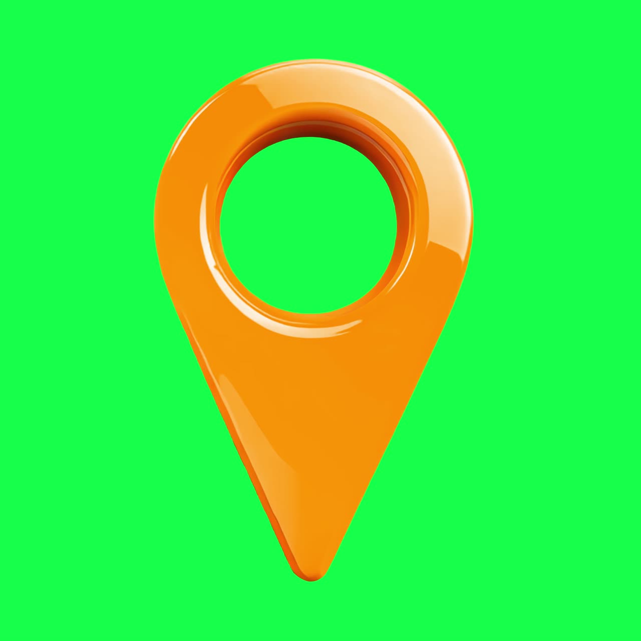 Orange location pin icon animation, transparent 4K video, green screen