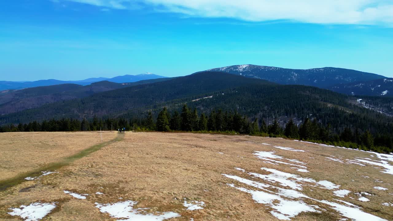 Landscape of Rysianka mountain pasture hillside - drone 4K
