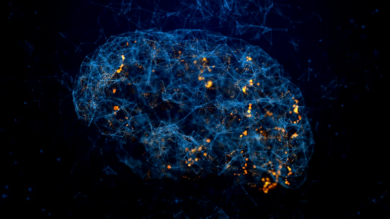 3D footage of human brain in bule digital background. Сoncept of brain thinking or human body sciencific