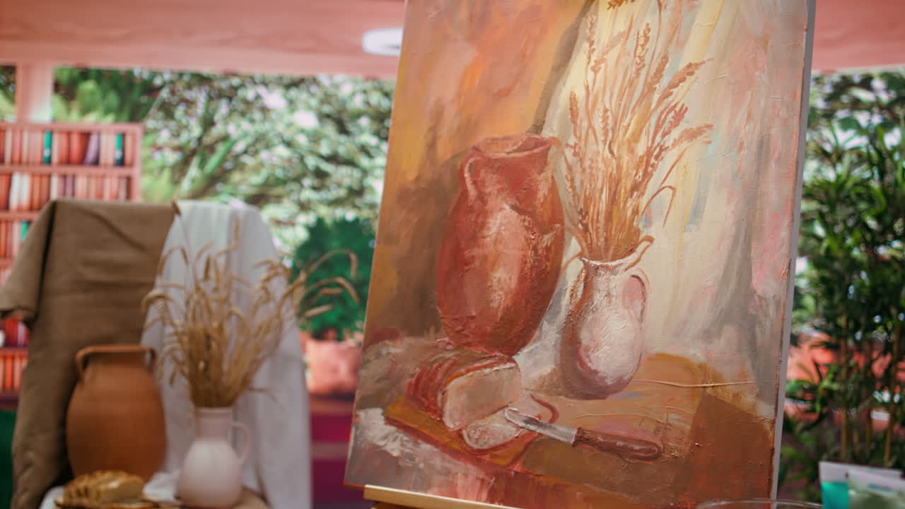 Still Life Painting with Wheat and Bread