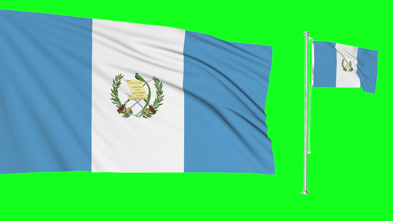 pantalla verde guatemalteca dos banderas agitando el mástil de la bandera guatamalteca animación 3d clave de croma