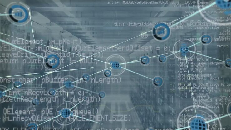 Animation of network of connections over server room