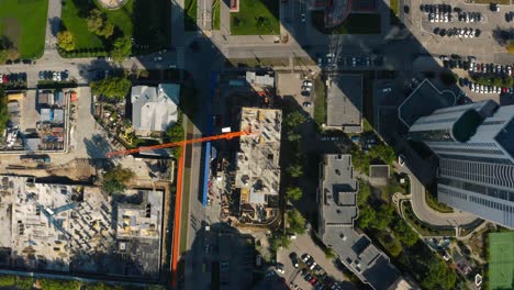 aerial view of construction site in urban cityscape